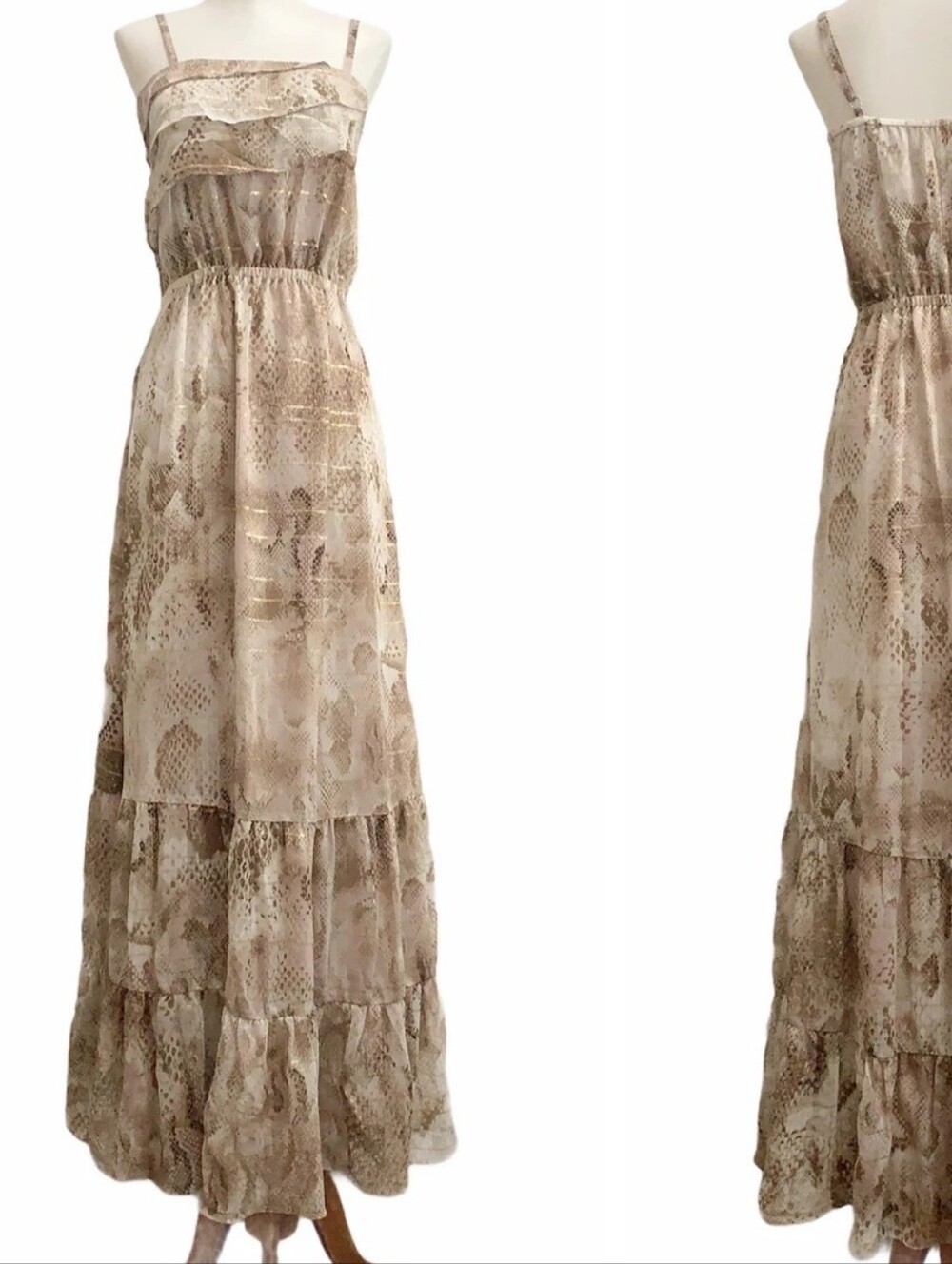 Express Beige Snake-Print Tiered Maxi Dress